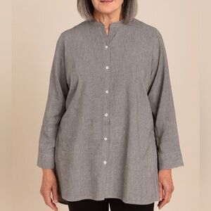 Eileen Fisher Stripe Cotton Linen Lagenlook Tunic Top Shirt Mandarin Small